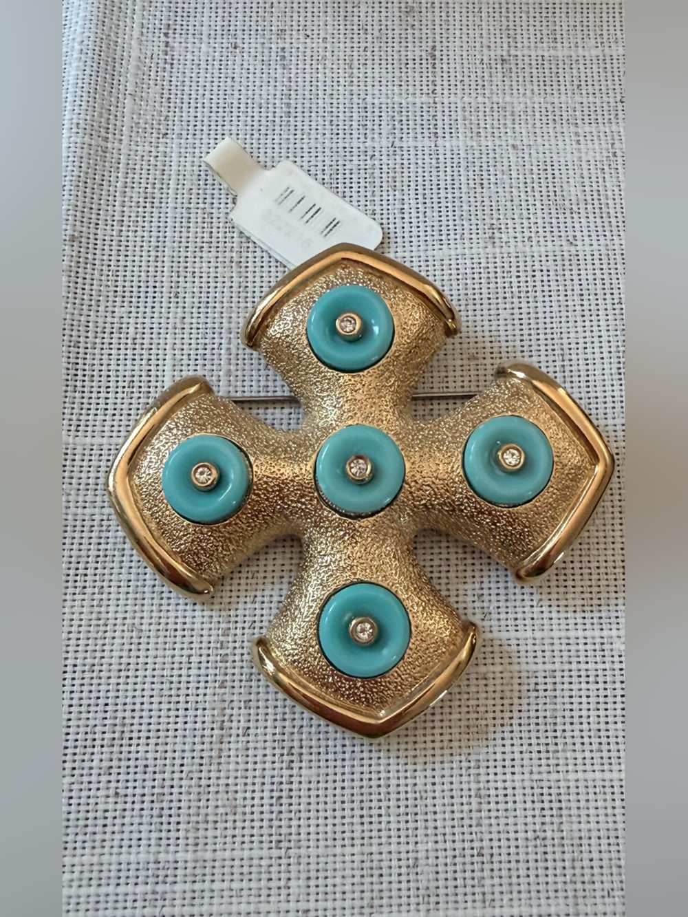 Vintage MV Vellano Maltese Cross Brooch Pendant Italian Costume Jewelry Turquois